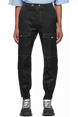 Alexander McQueen Men Twill Cargo Pants - Black Cotton Cargo Pants