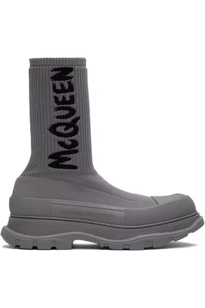 Alexander McQueen Men High Top Sneakers - Gray Graffiti Tread Slick High-Top Sneakers
