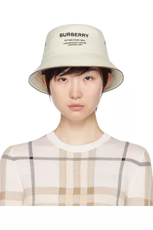 Burberry Women Hats - Off-White Horseferry Motif Bucket Hat