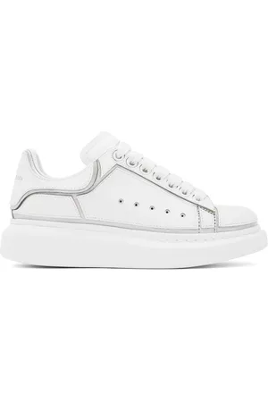 Alexander McQueen Women High Top Sneakers - Off-White & Silver Oversized Sneakers