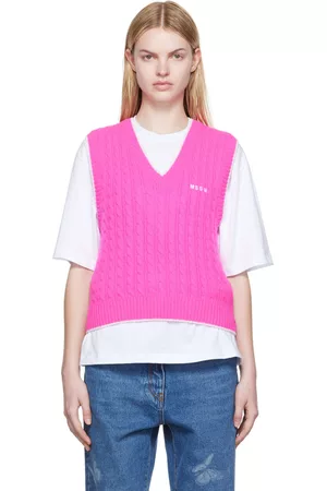 Msgm Women Ribbed Vests - Pink Wool Vest
