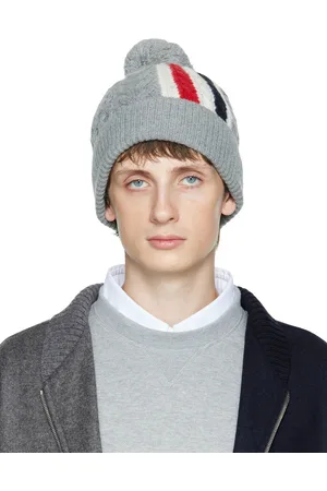 Thom Browne Men Beanies - Gray Aran Tricolor Beanie