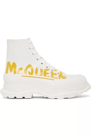 Alexander McQueen Men High Top Sneakers - White Grafitti Tread Slick High-Top Sneakers