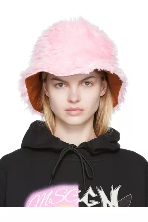 Msgm Women Hats - Pink Faux-Fur Bucket Hat