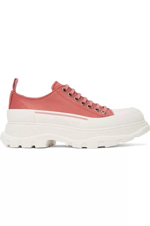 Alexander McQueen Women High Top Sneakers - White & Pink Tread Slick Sneakers