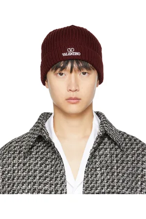 VALENTINO GARAVANI Men Beanies - Burgundy Logo Beanie