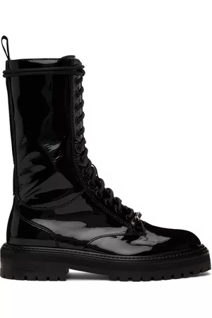 Jimmy Choo Women Patent Leather Shoes - Black Cora Flat Boots