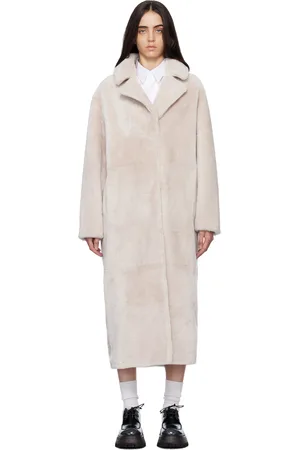 YVES SALOMON Beige Shawl Collar Shearling Coat