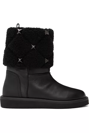 VALENTINO GARAVANI Women Snow Boots - Black Roman Stud Quilted Winter Boots