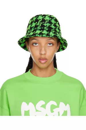 Msgm Women Hats - Black & Green Wool Bucket Hat