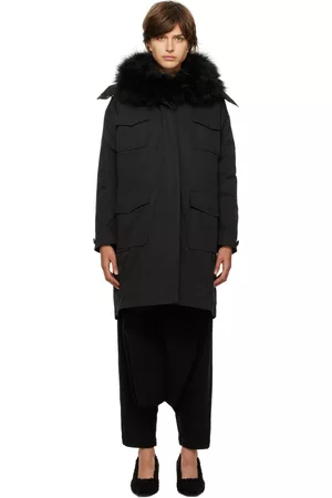 YVES SALOMON Women Coats - Black Bachette Shearling Down Coat