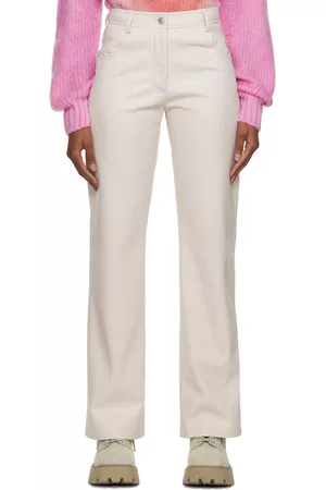 Msgm Women Leather Pants - Beige Faux-Leather Trousers