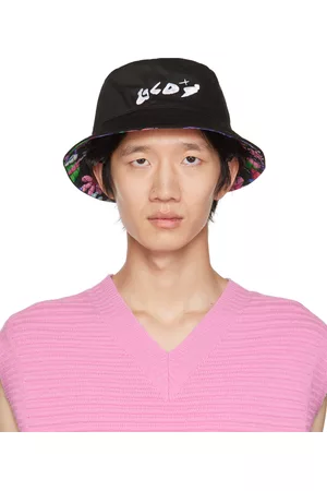 GCDS Black Cotton Reversible Bucket Hat