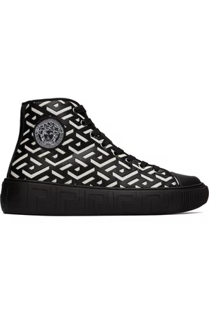 VERSACE Men High Top Sneakers - Black & White La Greca Sneakers