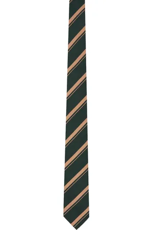 DRIES VAN NOTEN Green Silk Striped Tie