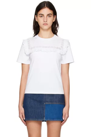 See by Chloé Women T-shirts - White Broderie Detail T-Shirt