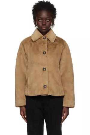 Vince Women Cropped Jackets - Beige Faux-Fur Jacket