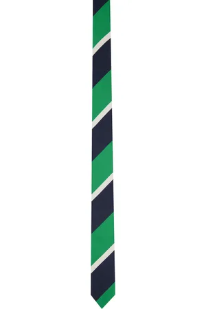 Thom Browne Green & Navy Striped Tie