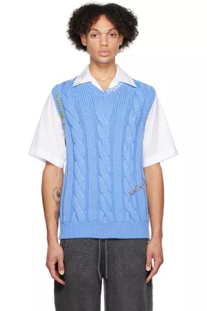 Marni Men Vests & Camis - Blue Embroidered Vest