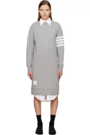Thom Browne Grey 4-Bar Midi Dress