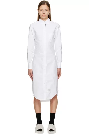 Thom Browne White Classic Oxford Midi Dress