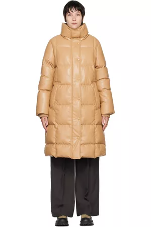 HUGO BOSS Women Leather Jackets - Beige Quilted Faux-Leather Down Jacket