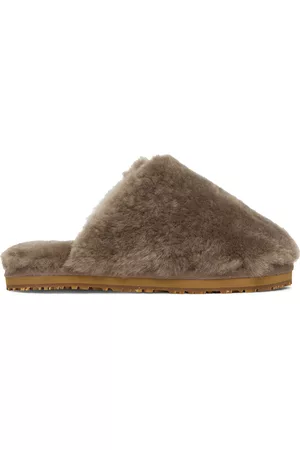 Mou Women Flip Flops - Taupe Sheepskin Fur Slippers