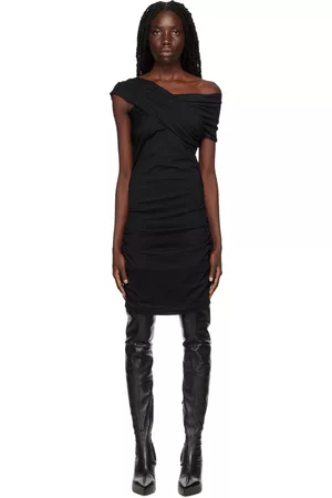 Msgm Women Asymmetrical Dresses - Black Asymmetrical Twist Minidress