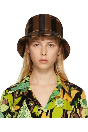 Fendi Women Hats - Brown & Black Thick Stripes Woven Bucket Hat