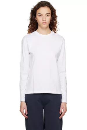 Sunspel Women Long Sleeve - White Crewneck Long Sleeve T-Shirt