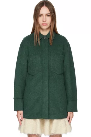 Vince Women Cropped Jackets - Green Button-Down Jacket