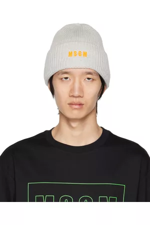Msgm Gray Embroidered Logo Beanie