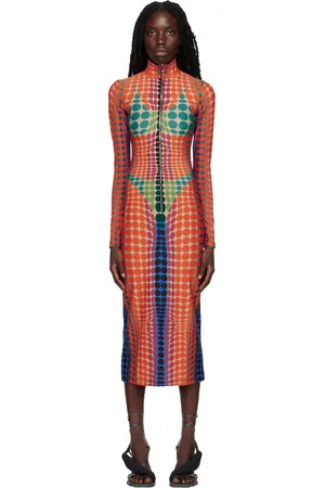 Jean Paul Gaultier Purple & Orange Cyber Dots Midi Dress