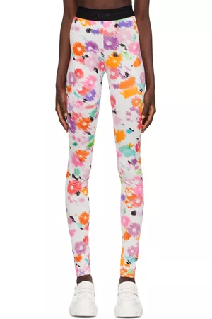 Msgm Women Leggings - White Flower Leggings