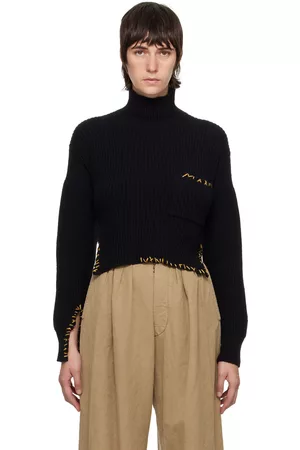 Marni Women Turtlenecks - Black Raw Edge Turtleneck
