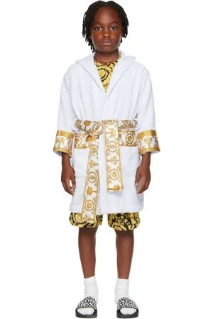 VERSACE Kids White 'I Heart Baroque' Hooded Bathrobe