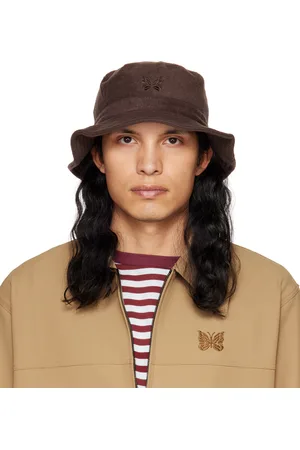 Pins & Needles Men Hats - Brown Embroidered Bucket Hat