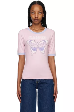 Ganni SSENSE Exclusive Pink Butterfly T-Shirt