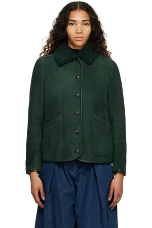 YMC Women Leather Jackets - Green Brainticket MK2 Leather Jacket