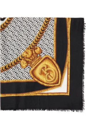 Burberry Men Scarves - White & Black Cashmere Montage Print Scarf