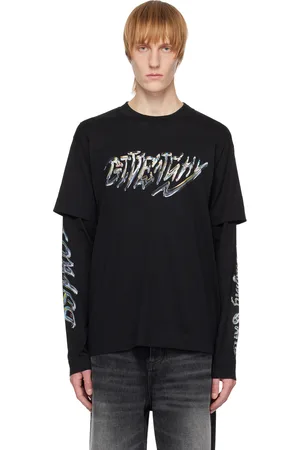 Givenchy Men's T-Shirt in Embroidered Jersey with Overlapped Effect - Grey - Size Medium