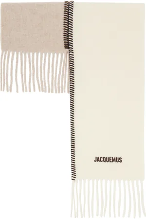Jacquemus Men Scarves - Beige & Off-White Le Raphia 'L'Echarpe Pampero' Scarf