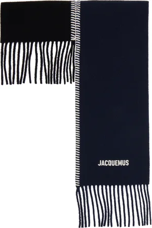 Jacquemus Men Scarves - Black & Navy Le Raphia 'L'Echarpe Pampero' Scarf