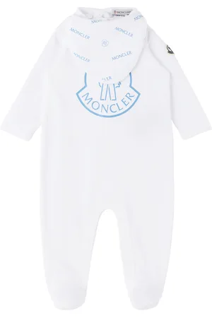 Moncler Baby White Printed Jumpsuit & Bib Set