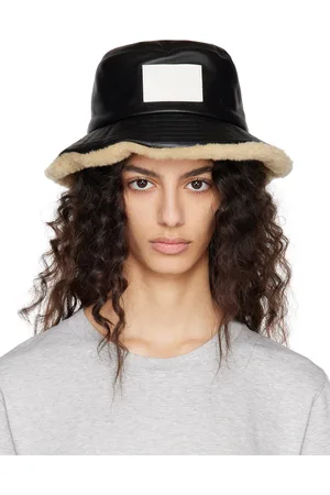 Maison Margiela Women Hats - Black Patch Faux-Leather Bucket Hat