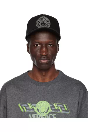 VERSACE Men Caps - Black Studded Medusa Cap
