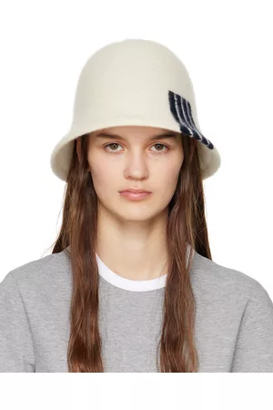 Thom Browne Women Hats - White 4-Bar Bucket Hat