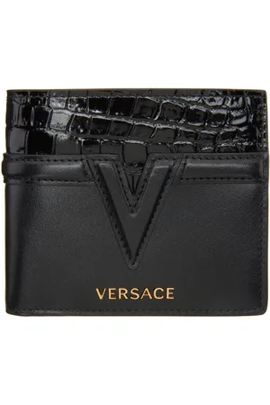VERSACE Black Croc V Logo Wallet