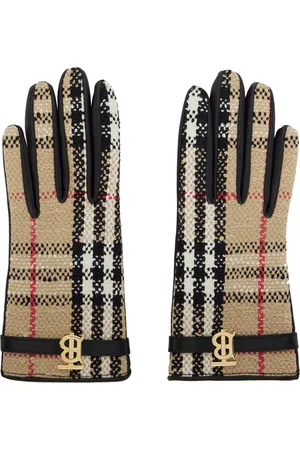 Burberry Women Gloves - Black & Beige Vintage Check Gloves