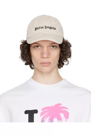 Palm Angels Beige Ripped Logo Cap